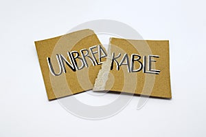 Unbreakable presentation card over white background