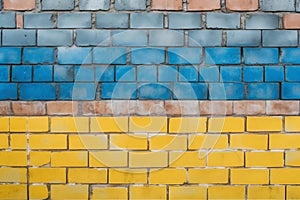 Unbreakable Will: Brick Wall Texture in Ukraine Flag Colors, Generative AI