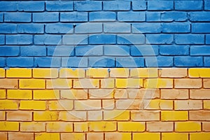 Unbreakable Will: Brick Wall Texture in Ukraine Flag Colors, Generative AI