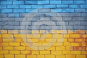 Unbreakable Will: Brick Wall Texture in Ukraine Flag Colors, Generative AI