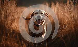 Unbridled Happiness Photo of Labrador Retriever running through a field of tall grass tongue lolling in pure joy. image is bathed