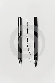 Unbroken and shattered pen, contrasting durability and fragility or the sudden end of functionality