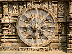 The only unbroken whole wheel of Konark Sun Temple, Odisha, India photo
