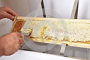 Uncapping of honeycomb at plastic tub