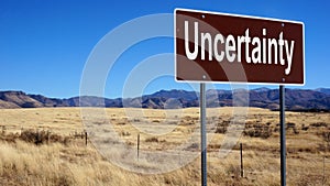 Uncertainty brown road sign