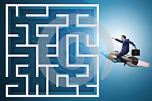 Uncertainty concept with businessman lost in maze labyrinth