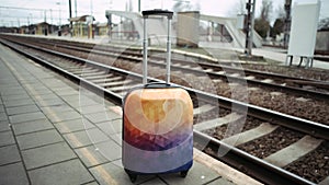 Unclaimed luggage at train station. 4k. Belgium train.