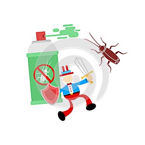 Uncle sam america eradicate cockroach bug spray insecticide cartoon doodle flat design vector illustration