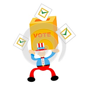 uncle sam america and red vote box politic cartoon doodle flat design vector illustration