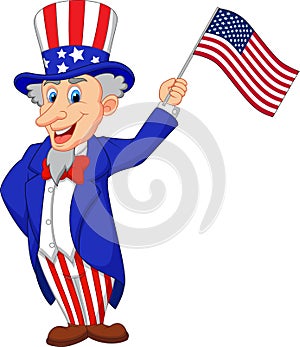 Uncle Sam cartoon holding American flag