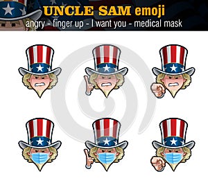 Uncle Sam Emoji - Angry - Index Finger Up - I Want You - Surgical Mask