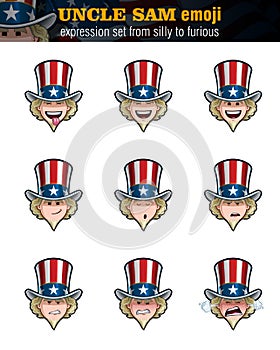 Uncle Sam Emoji - Expression Set from Silly to Furious