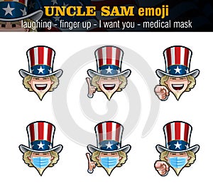Uncle Sam Emoji - Laughing - Index Finger Up - I Want You - Surgical Mask