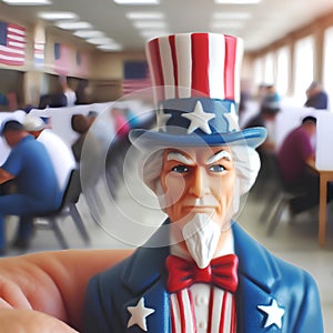 Uncle Sam in front of a ballot box with a ballot digital art