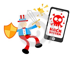 uncle sam america stop hack protection system cartoon doodle flat design vector illustration