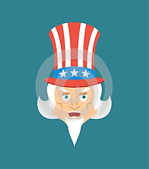 Uncle Sam happy emoji. Man merry emotions. Uncle Sam Joyful. Vector illustration