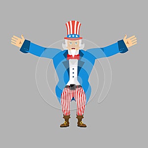 Uncle Sam happy. Man merry emotions. Uncle Sam Joyful. Vector illustration