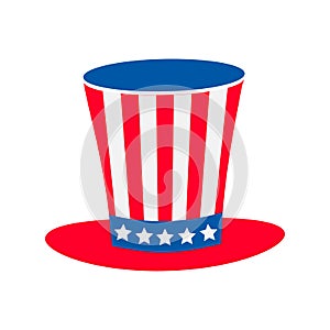 Uncle Sam hat flat icon isolated on white. United States of America patriotic symbol. USA Independence Day vector