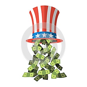 Uncle Sam hat and money. American hat. Hat for independence day.