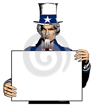 Uncle Sam holding a sign