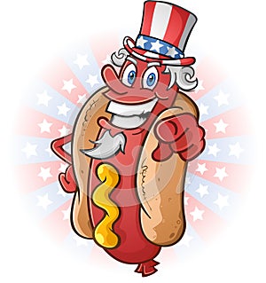 Uncle Sam Hot Dog Cartoon on July Fourth