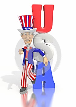 Uncle Sam leaning on USA text