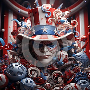 Uncle Sam in Red Hat and Mask - 3D Rendering - AI generated