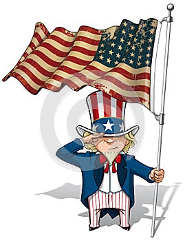 Uncle Sam Saluting the US WWI-WWII (48 star) Flag