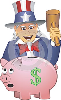 Uncle Sam Smashing a Piggy Bank photo