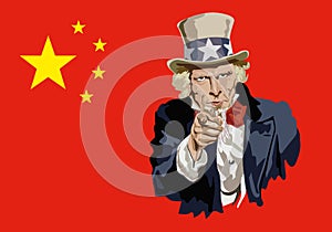 Uncle Sam symbolically pointing to Chinaâ€™s trade threat.