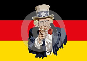 Uncle Sam symbolically pointing to the commercial threat of Germany.