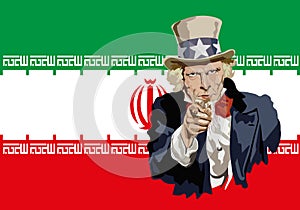 Uncle Sam symbolically pointing to Iranâ€™s trade threat.