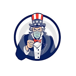 Uncle Sam Wearing Mask Pointing Mascot photo