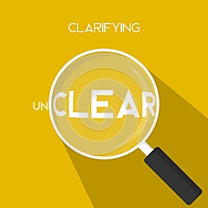 Unclear clear clarifying concept zoom looking with magnifying glass  simple clean flat long shadow icon illustration for web desig