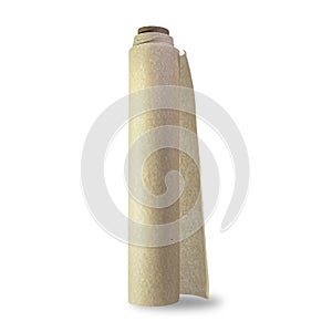Uncoil roll of parchment vertically isolated on white background