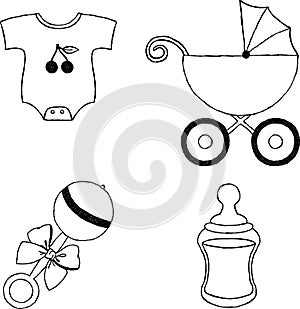 Uncolored four baby stuff icons photo