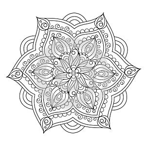 Uncolored Patterned Outline Mandala for Page of Coloring Book. photo