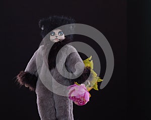 Uncommon doll-cat with a rose