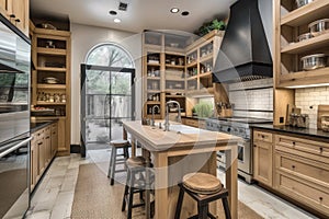 uncomplicated kitchen with efficient layout and well-stocked pantry