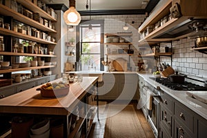 uncomplicated kitchen with efficient layout and well-stocked pantry