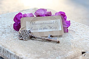 Unconditional love is the key with purple flowers