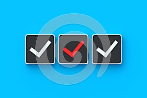 Unconfirmed Information.Red check mark on button. Unsolvable problem. Incorrect choice concept. Wrong decision photo