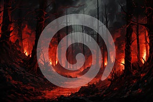 Uncontrollable Burning forest. Generate Ai