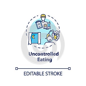 Uncontrolled eating concept icon. Mindless eating, excessive nutrition idea thin line illustration. Late night snacks