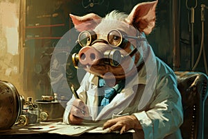 Unconventional Anthropomorphic pig wearing doctor medical uniform. Generate ai