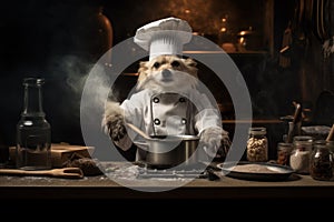 Unconventional Chef dog cooking. Generate Ai