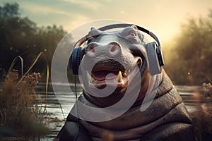 Unconventional Hippo headphones. Generate Ai