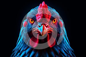 Unconventional Neon chicken bird portrait. Generate Ai photo