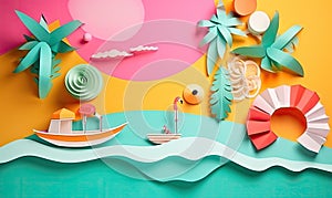 Unconventional paper collage art representing summer vacation memories Creating using generative AI tools