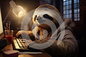 Unconventional Sloth freelancer. Generate Ai photo